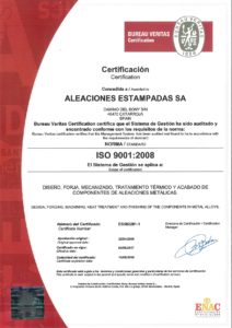 Aleaciones Estampadas, S.A. - AESA has been certified since 2005 in ISO 9001