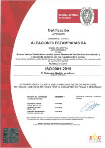 Aleaciones Estampadas, S.A. (AESA) has been certified since 2005 in ISO 9001-2015